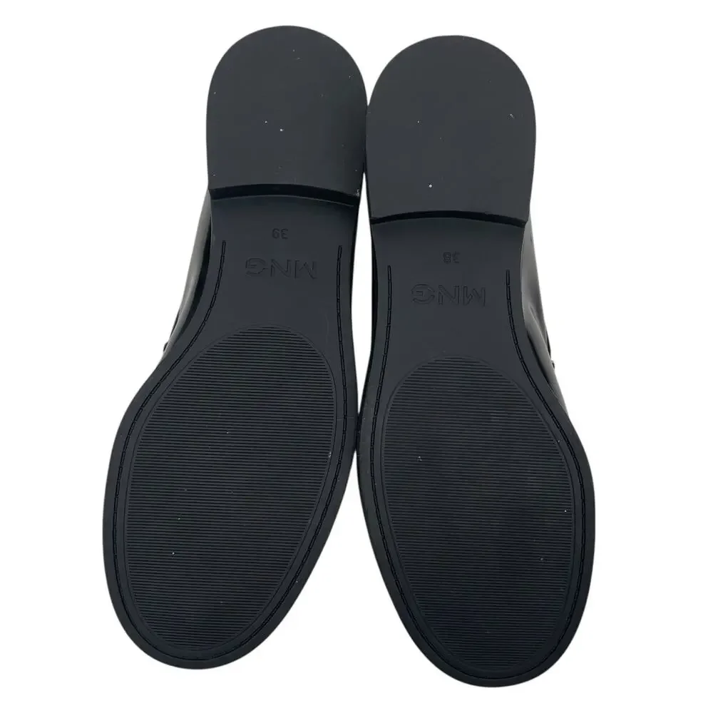 Mango Leather Slip On Loafer with Tassel Black Size 39/ 8.5